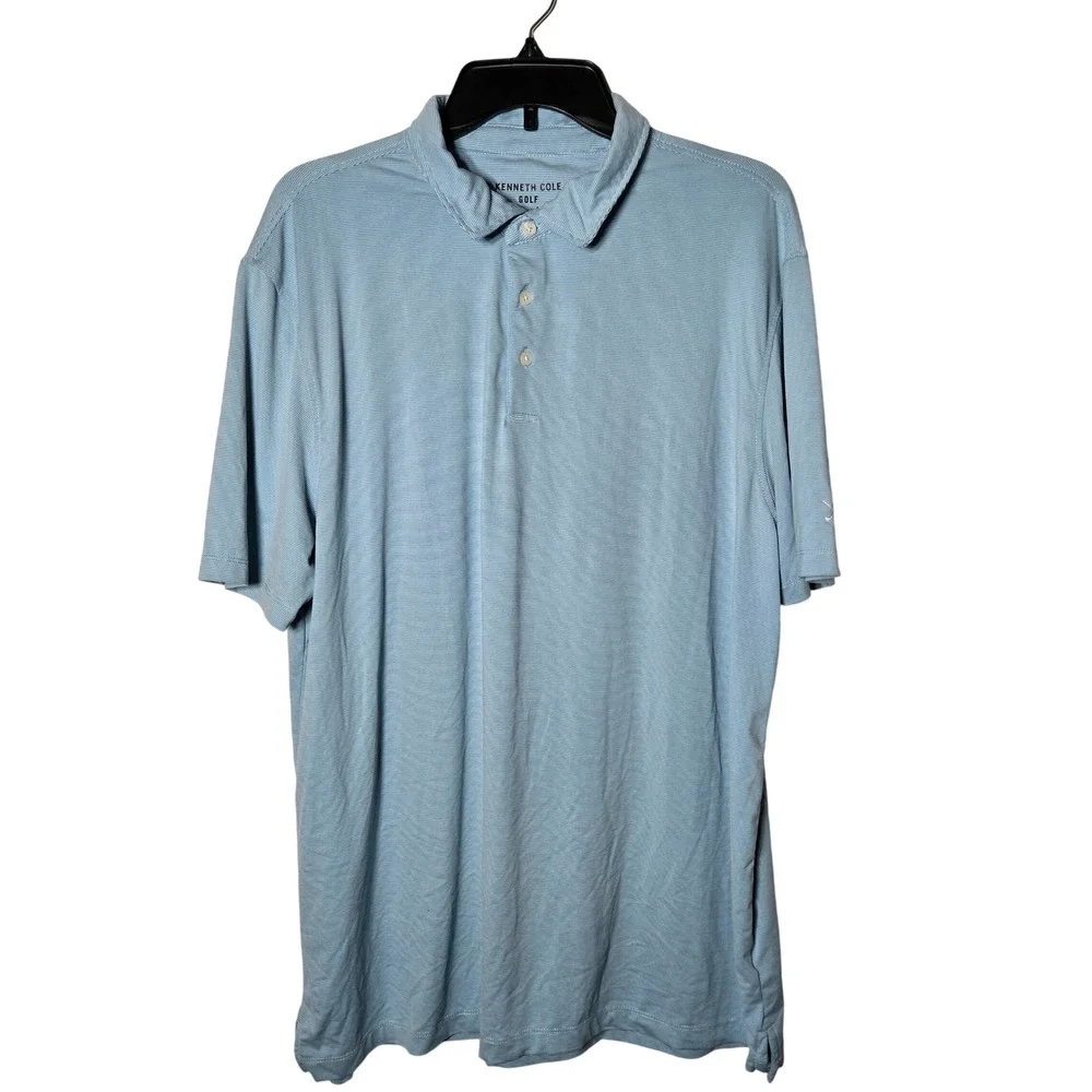 Kenneth‎ Cole Golf Mens Blue Micro Stripe Short Sleeve Polo Shirt XL Athletic